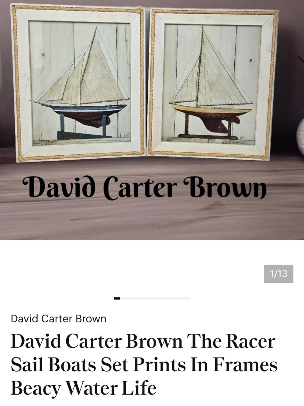 David Carter Brown The Racer Sail Boats Set Prints In Frames Beacy Water Life